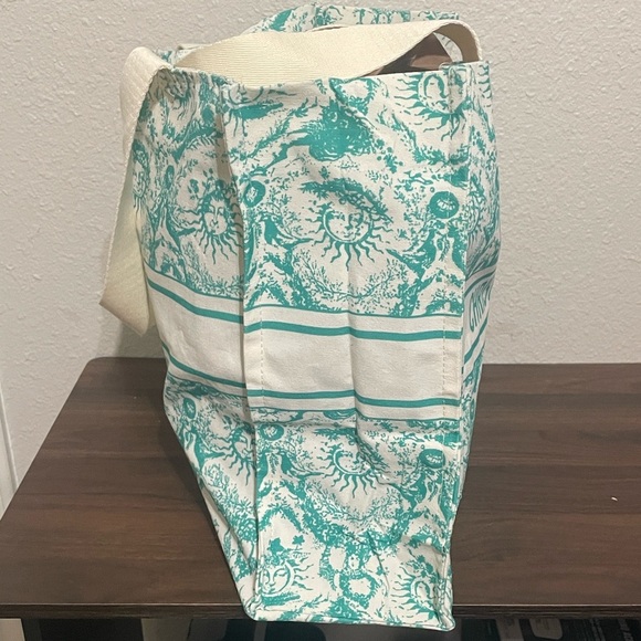 New Christian Dioriviera Teal and White Sun Novelty Tote Bag - Picture 3 of 6